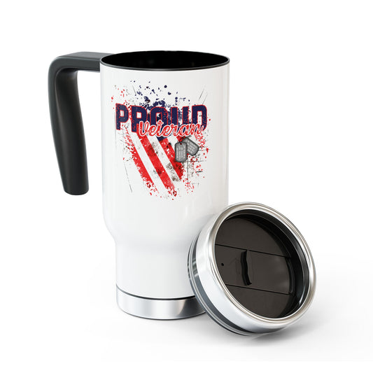 Stainless Steel Travel Mug with Handle, 14oz - Proud Veteran