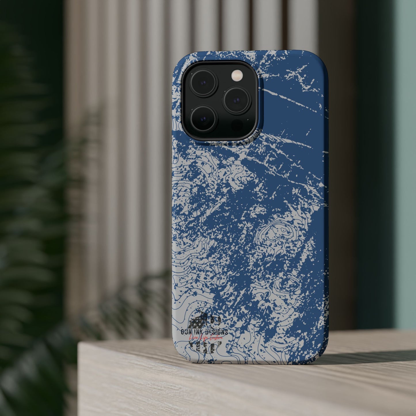 Magnetic Tough Phone Cases - Blue topo camo