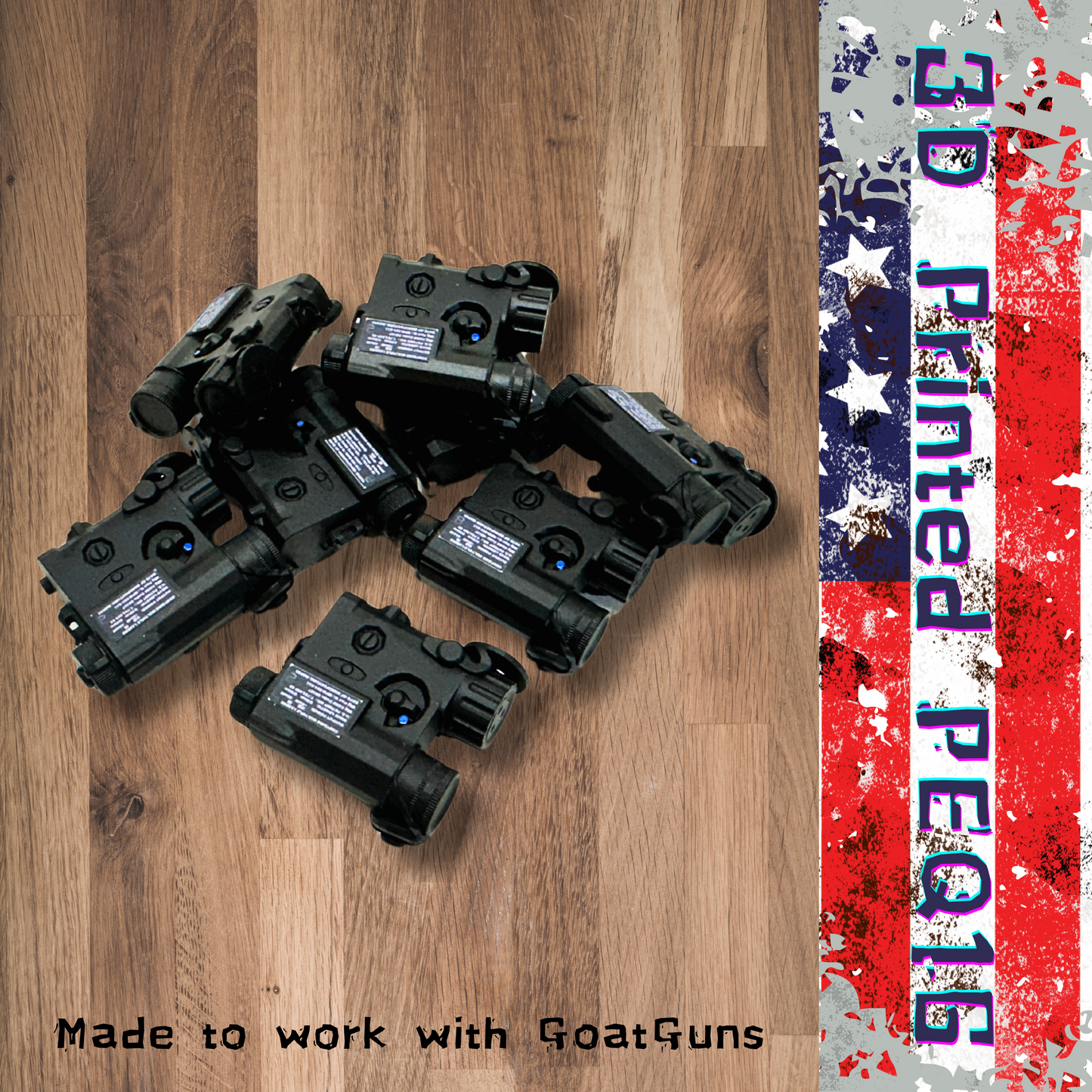 3D Printed PEQ16 - Toy (Black) - Works with GoatGuns