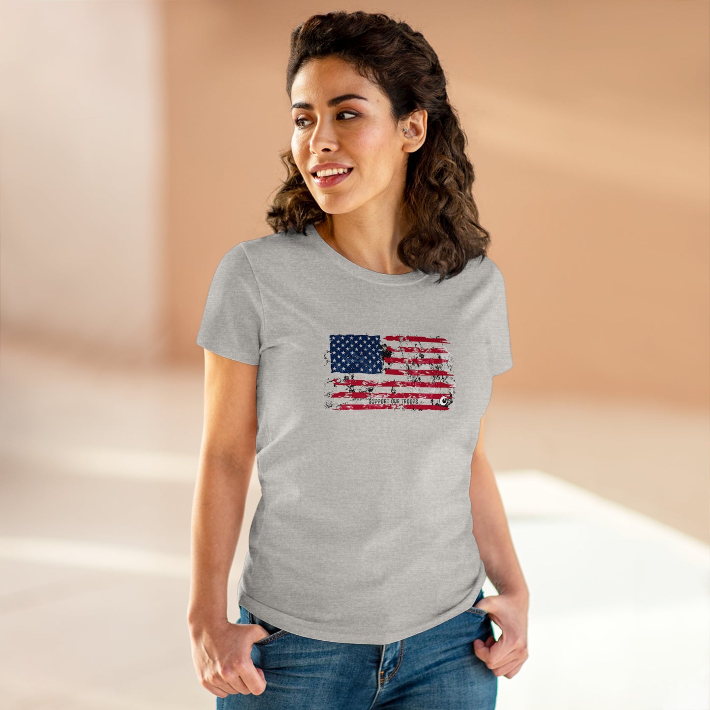 Women's Midweight Cotton Tee - Distressed Flag
