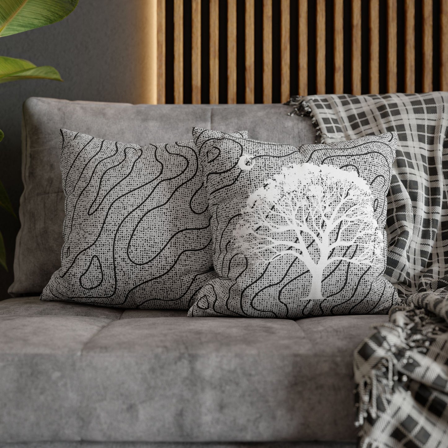 Spun Polyester Square Pillowcase - White Tree