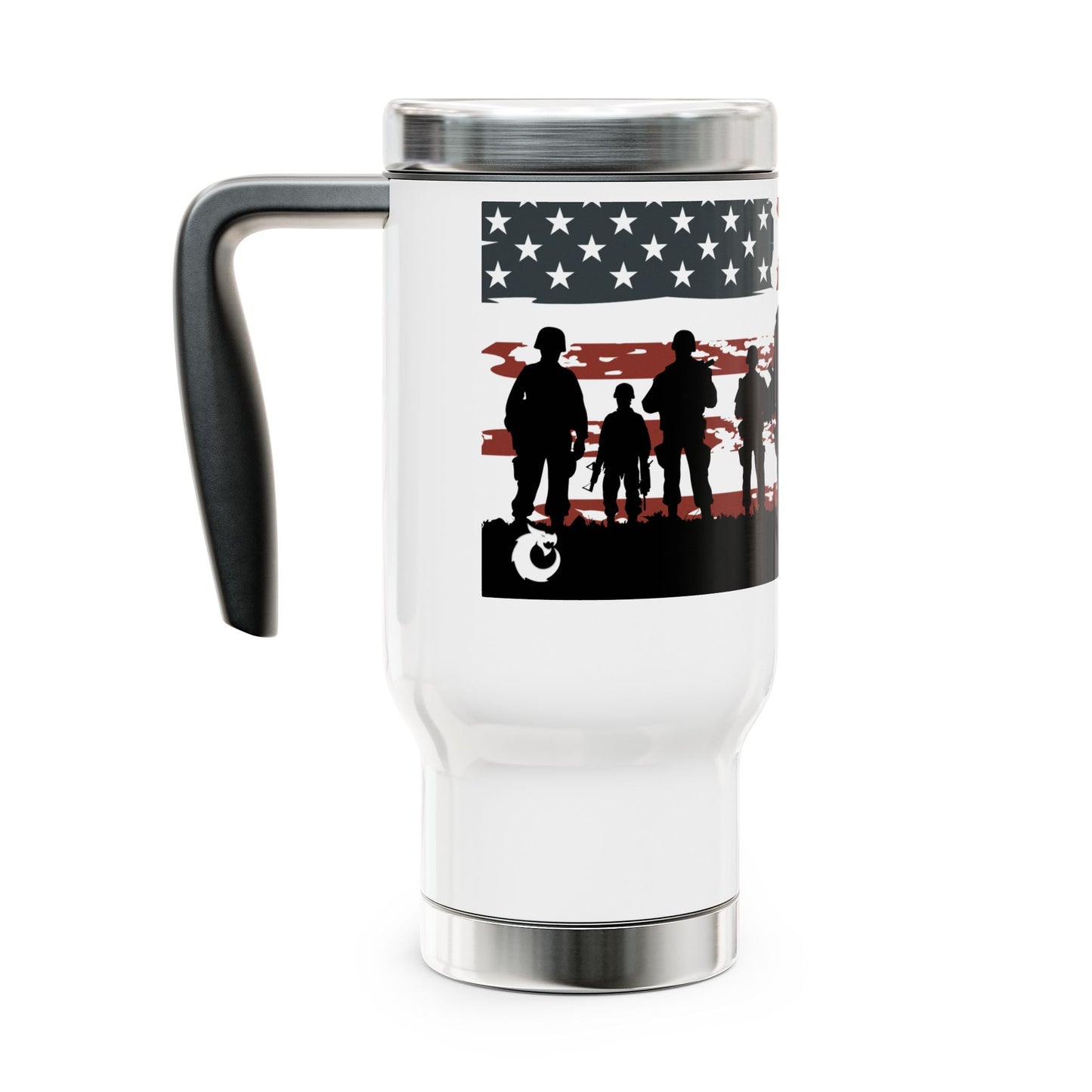 Stainless Steel Travel Mug with Handle, 14oz - Support Our Troops
