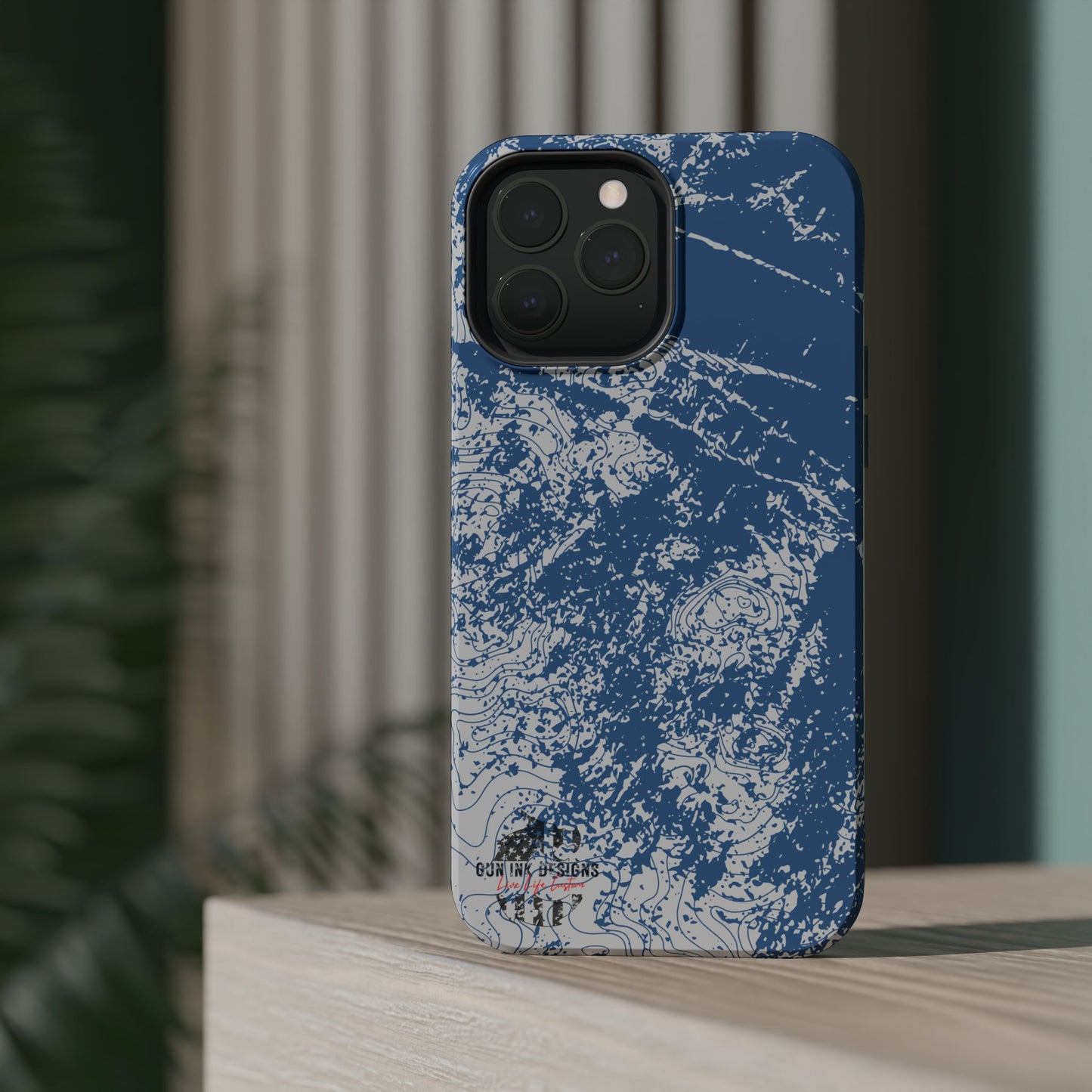 Magnetic Tough Phone Cases - Blue topo camo