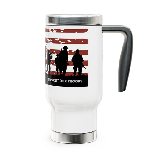 Stainless Steel Travel Mug with Handle, 14oz - Support Our Troops