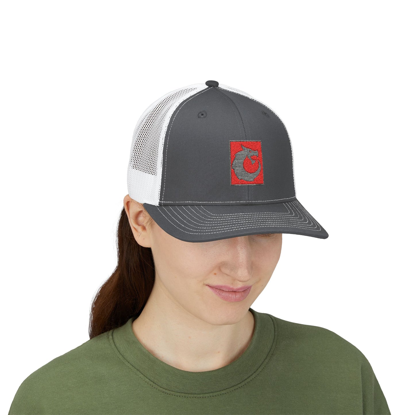 Snapback Trucker Cap - Gray Red Dragon