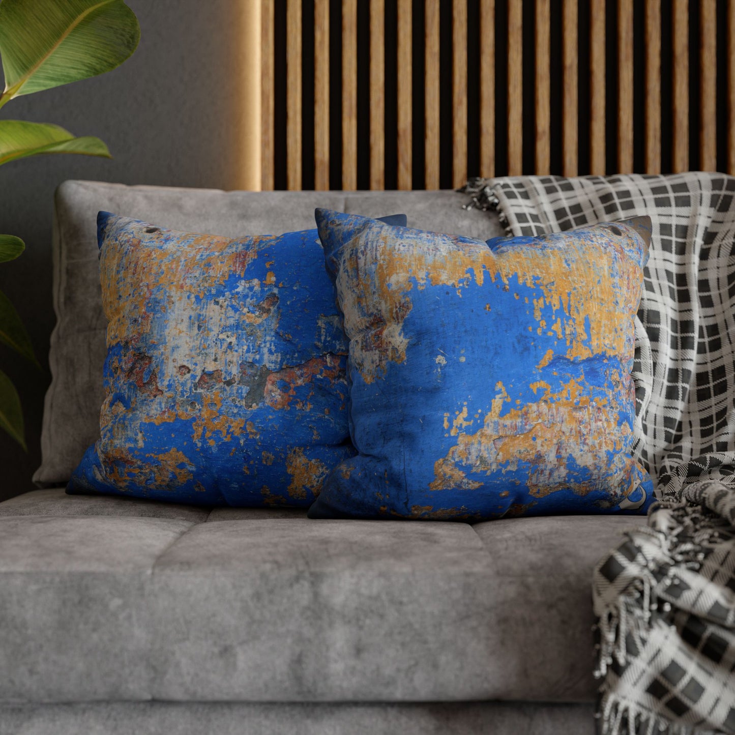 Spun Polyester Square Pillowcase - Blue Wall