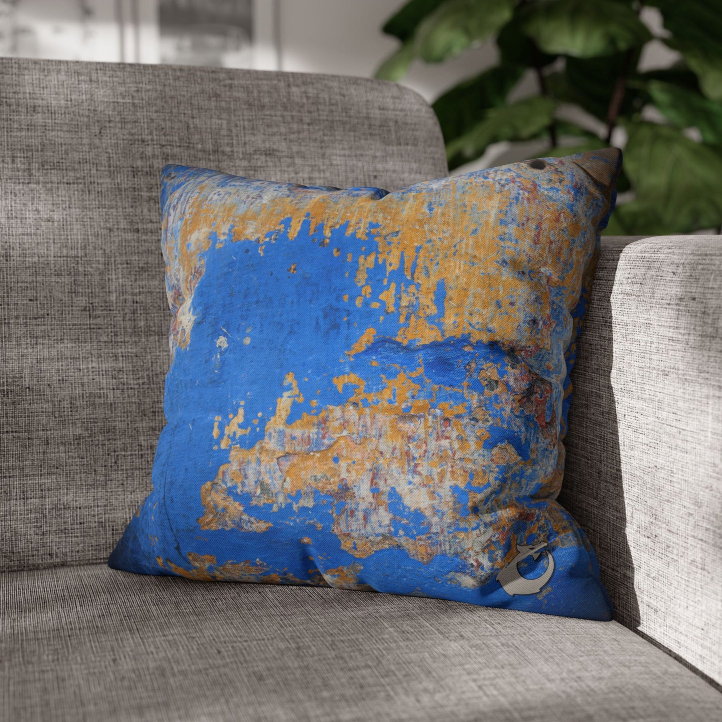 Spun Polyester Square Pillowcase - Blue Wall
