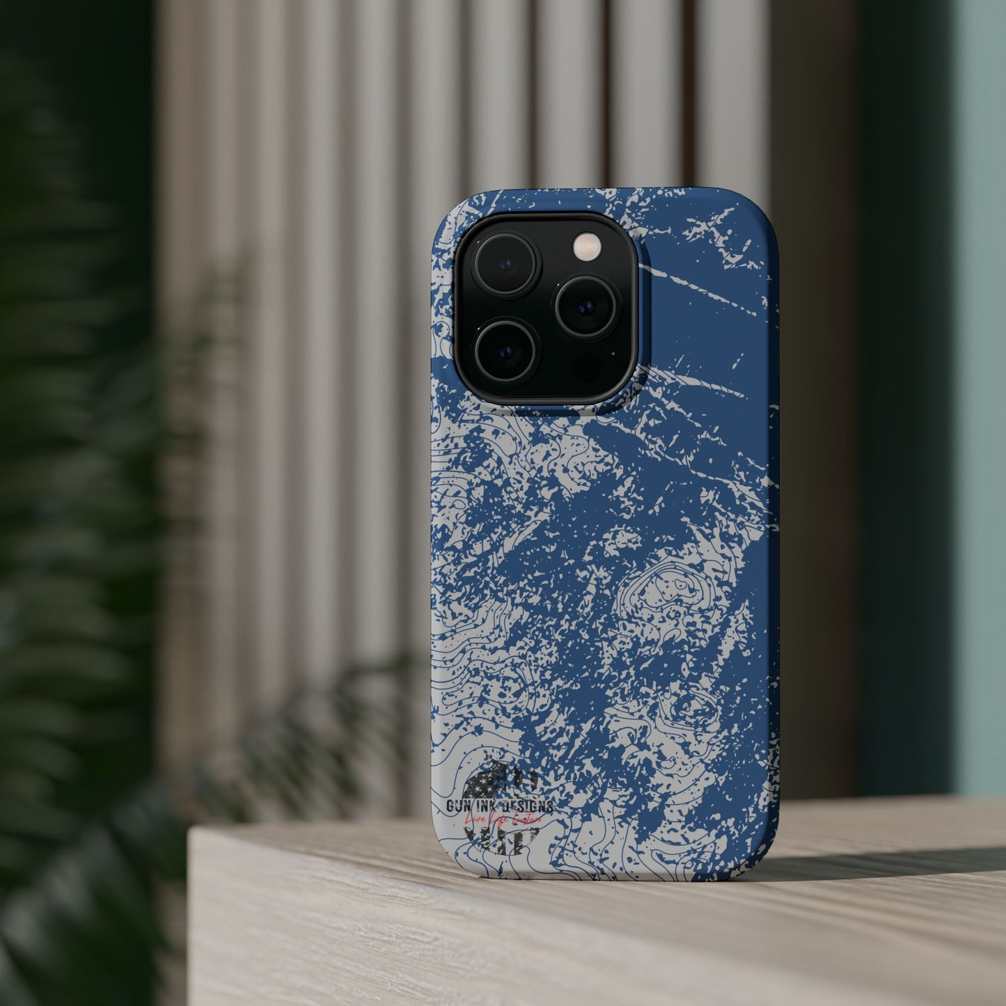 Magnetic Tough Phone Cases - Blue topo camo