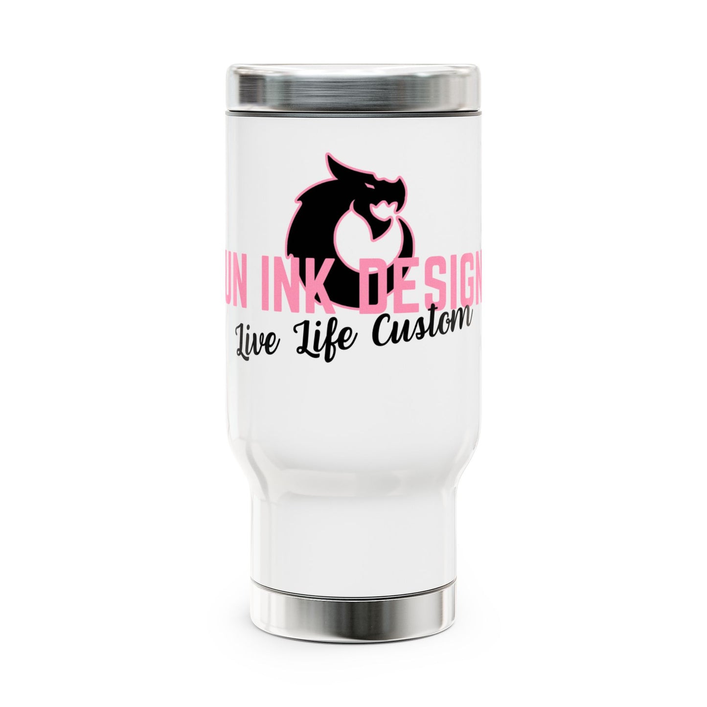Stainless Steel Travel Mug with Handle, 14oz - Pink GID