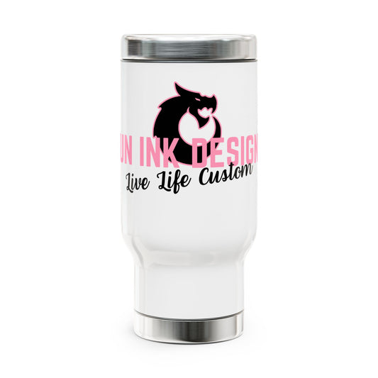 Stainless Steel Travel Mug with Handle, 14oz - Pink GID