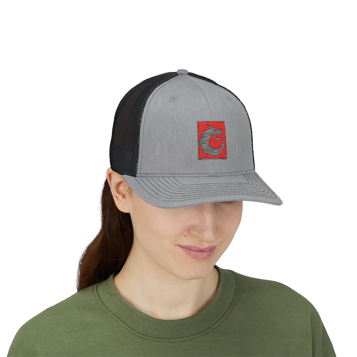 Snapback Trucker Cap - Gray Red Dragon