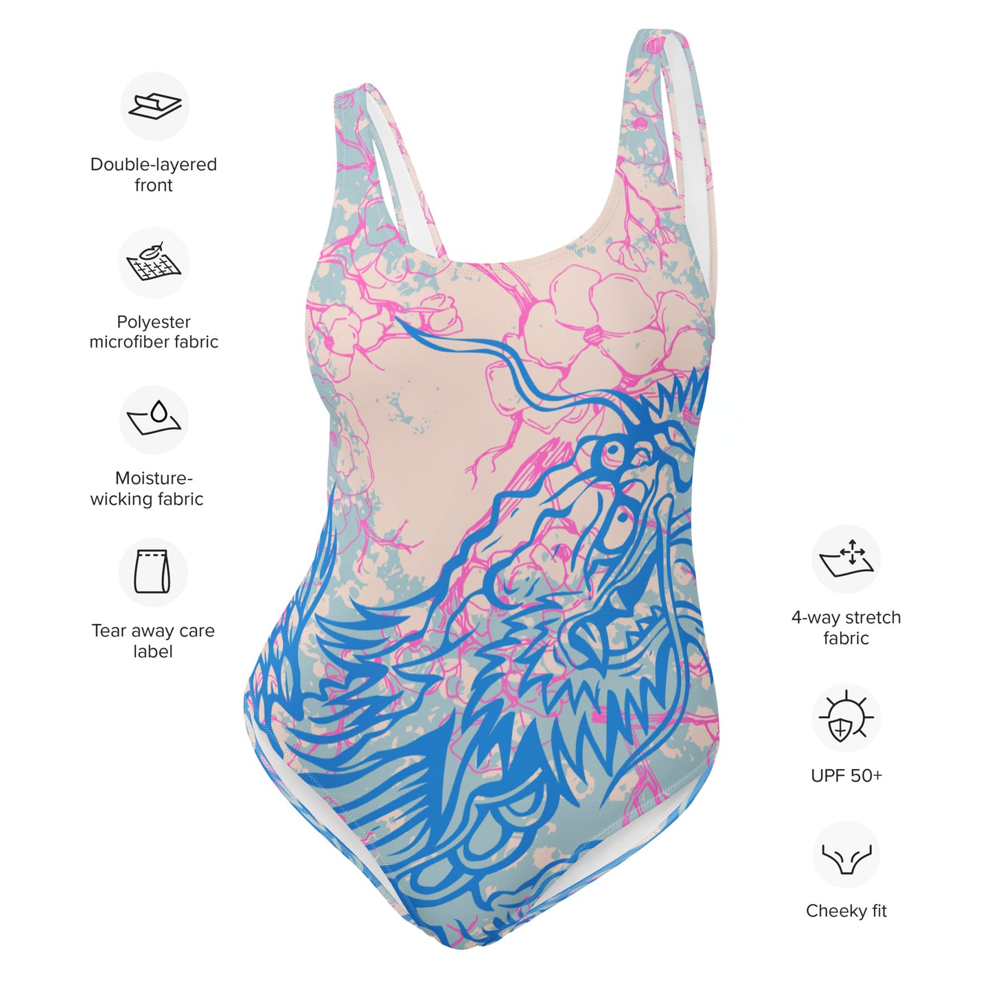 One-Piece Swimsuit - Dragon and a Cherry Tree